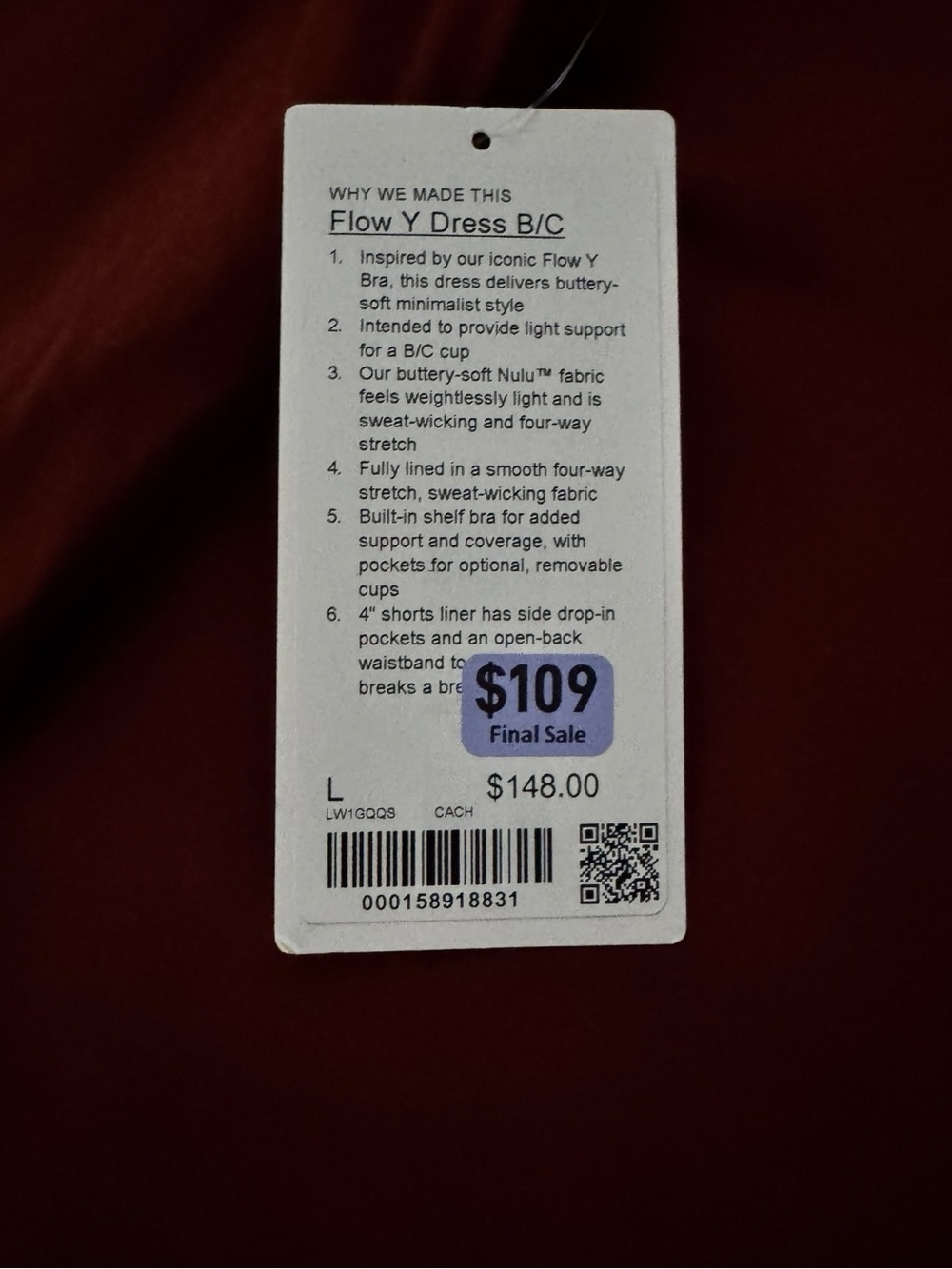 Lululemon Flow Y Dress Cranberry Charm NWT Built-In Shorts B/C Cup - Picture 11 of 16